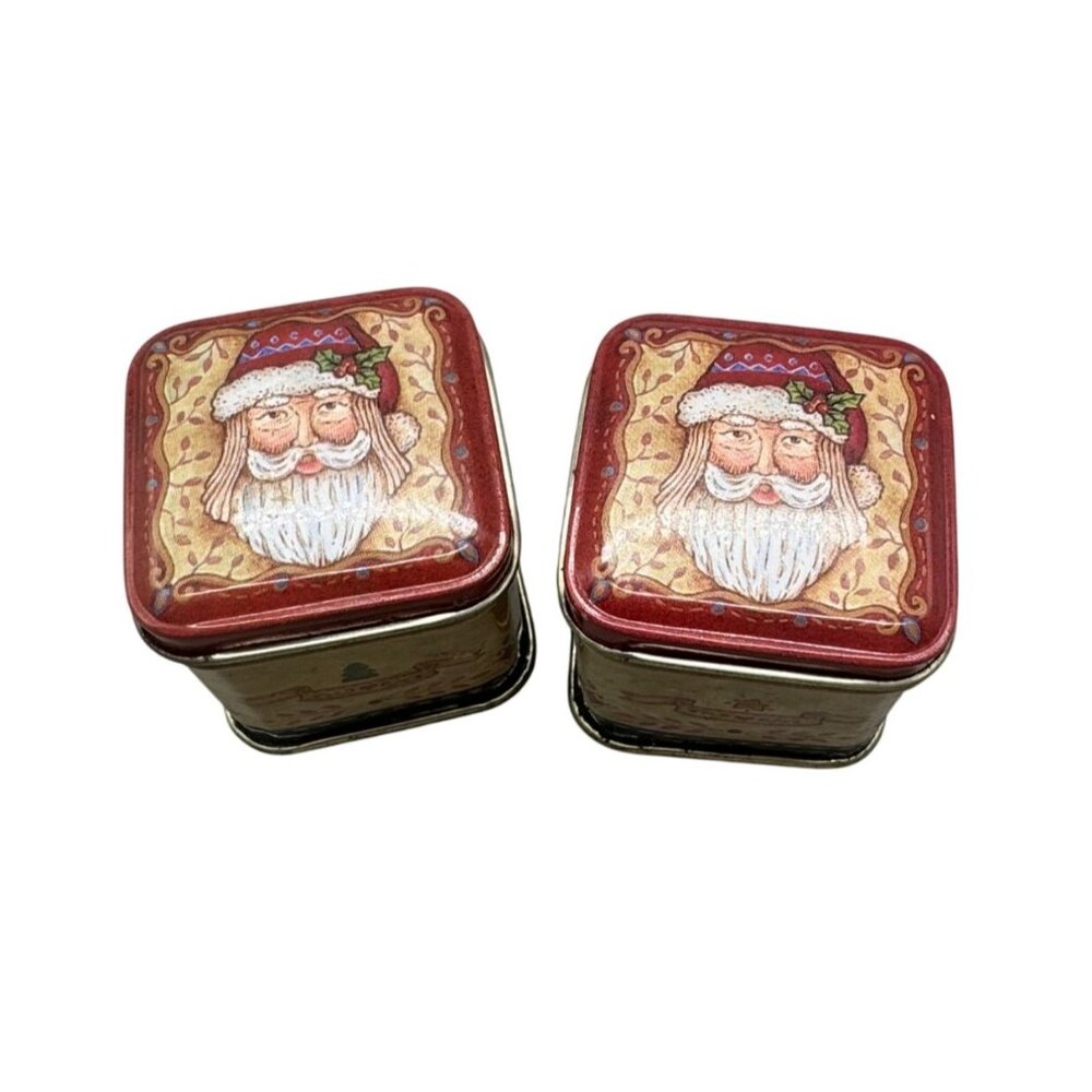 set of 2 russ Holiday Santa Candle Tin Set - Red Wax & Santa Design 1 used 1 new